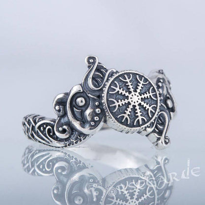 Handcrafted Helm of Awe and Wolves Ring - Sterling Silver