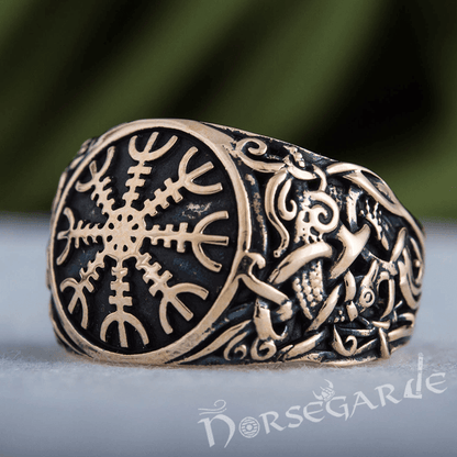Handcrafted Helm of Awe Mammen Style Ring - Bronze