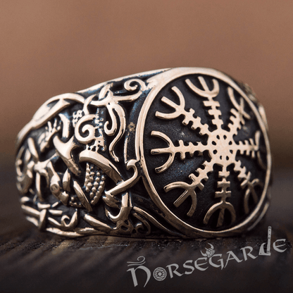 Handcrafted Helm of Awe Mammen Style Ring - Bronze