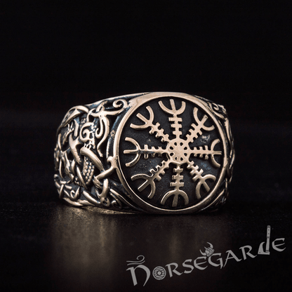 Handcrafted Helm of Awe Mammen Style Ring - Bronze