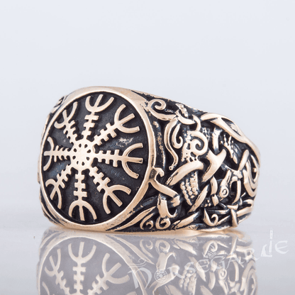 Handcrafted Helm of Awe Mammen Style Ring - Bronze