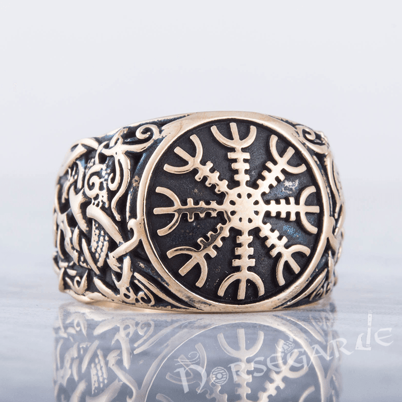 Handcrafted Helm of Awe Mammen Style Ring - Bronze