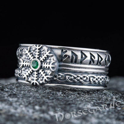 Handcrafted Helm of Awe Runic Band - Sterling Silver