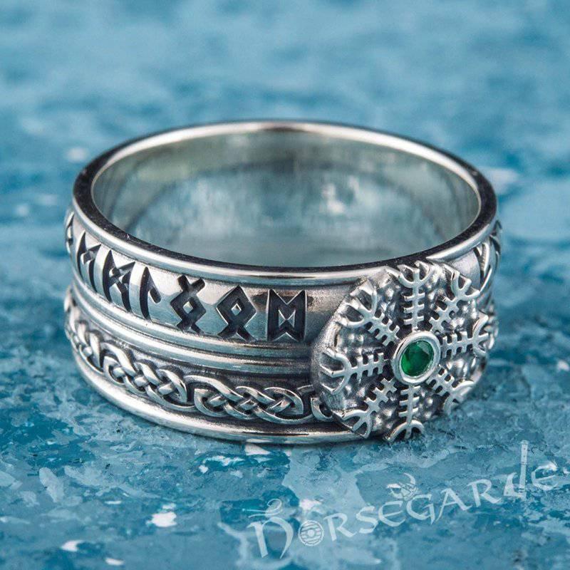 Handcrafted Helm of Awe Runic Band - Sterling Silver