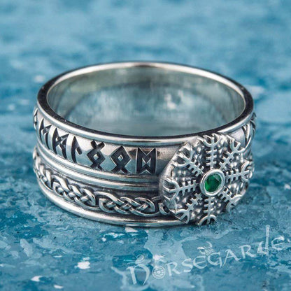 Handcrafted Helm of Awe Runic Band - Sterling Silver