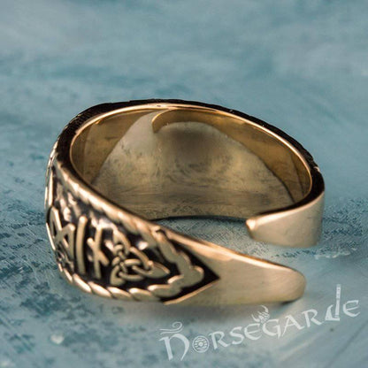 Handcrafted Helm of Awe Runic Signet Ring - Bronze