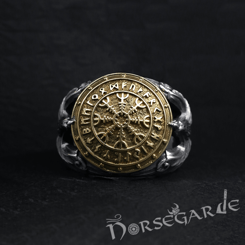 Handcrafted Helm of Awe Shield and Ravens Ring - Sterling Silver & Brass