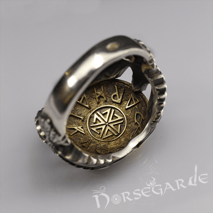 Handcrafted Helm of Awe Shield and Ravens Ring - Sterling Silver & Brass
