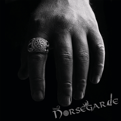 Handcrafted Helm of Awe Shield and Ravens Ring - Sterling Silver & Brass