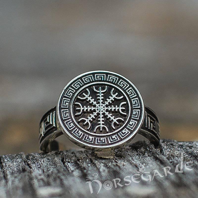 Handcrafted Helm of Awe Shield Signet Ring - Sterling Silver