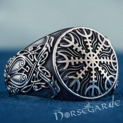 Handcrafted Helm of Awe Viking Ornament Ring - Sterling Silver