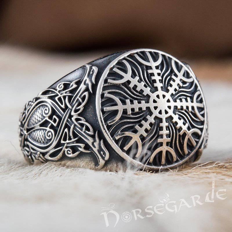 Handcrafted Helm of Awe Viking Ornament Ring - Sterling Silver
