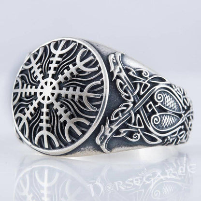 Handcrafted Helm of Awe Viking Ornament Ring - Sterling Silver