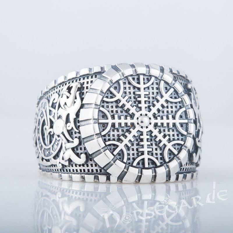 Handcrafted Helm of Awe Viking Ornament Signet Ring - Sterling Silver