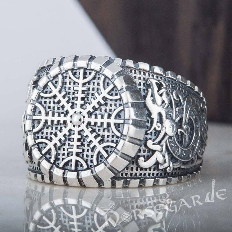 Handcrafted Helm of Awe Viking Ornament Signet Ring - Sterling Silver