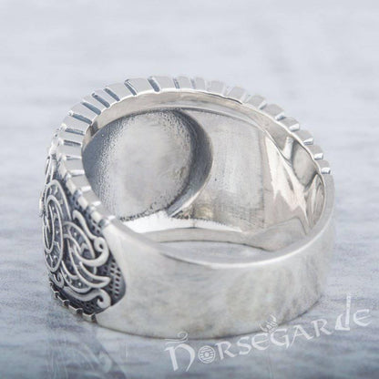 Handcrafted Helm of Awe Viking Ornament Signet Ring - Sterling Silver