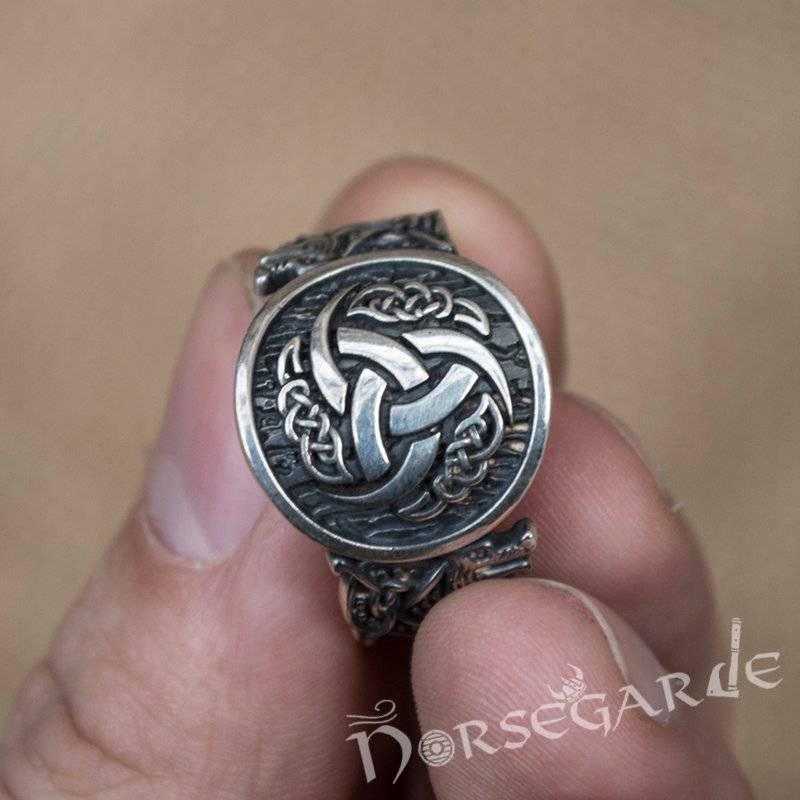 Handcrafted Horn Triskelion Jellinge Style Ring - Sterling Silver