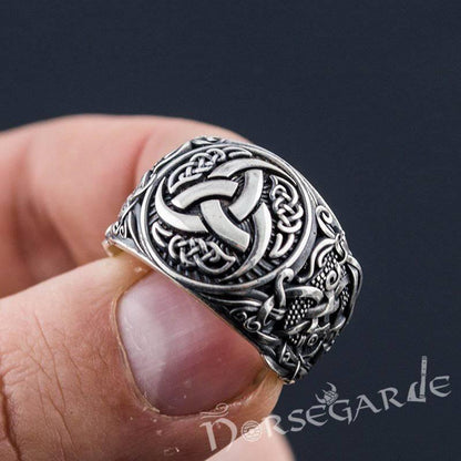 Handcrafted Horn Triskelion Mammen Style Ring - Sterling Silver