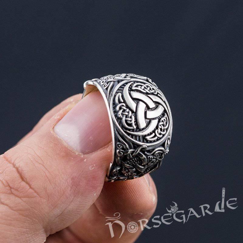Handcrafted Horn Triskelion Mammen Style Ring - Sterling Silver