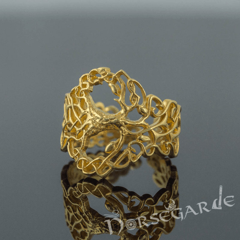 Handcrafted Intertwined Yggdrasil Ring - Gold