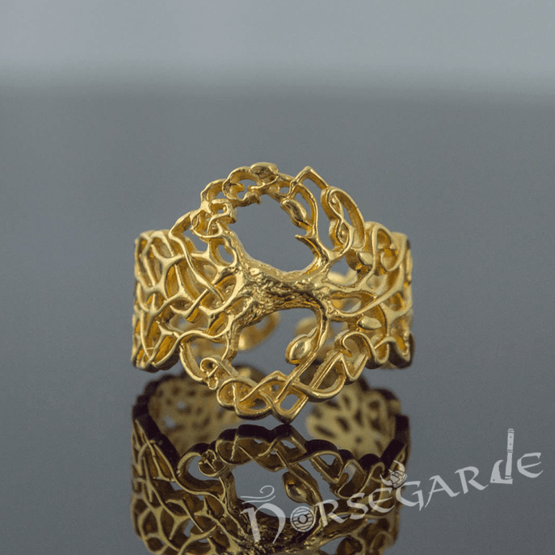 Handcrafted Intertwined Yggdrasil Ring - Gold