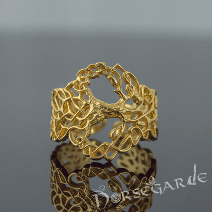 Handcrafted Intertwined Yggdrasil Ring - Gold