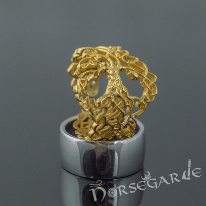 Handcrafted Intertwined Yggdrasil Ring - Gold