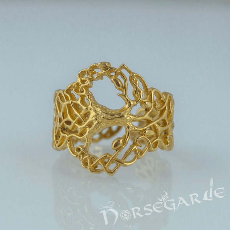 Handcrafted Intertwined Yggdrasil Ring - Gold