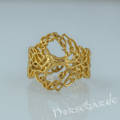 Handcrafted Intertwined Yggdrasil Ring - Gold
