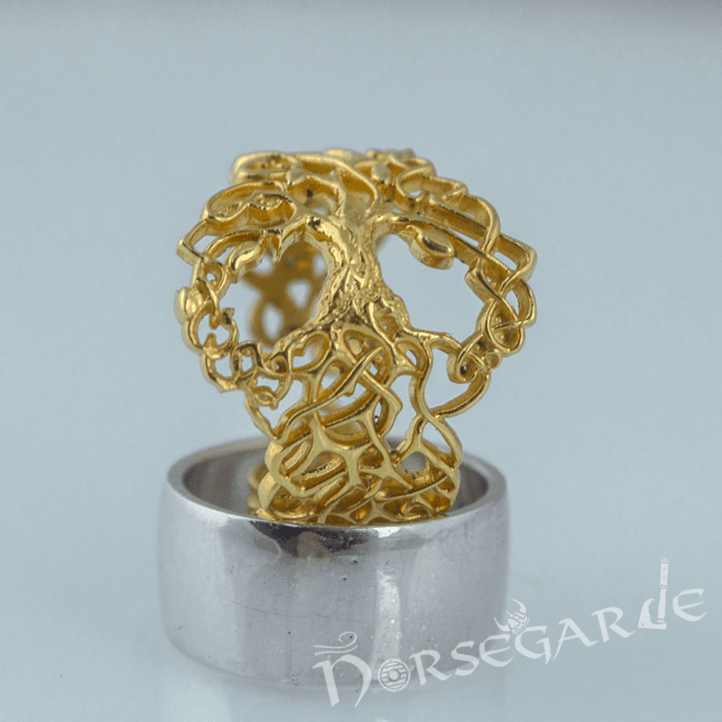 Handcrafted Intertwined Yggdrasil Ring - Gold