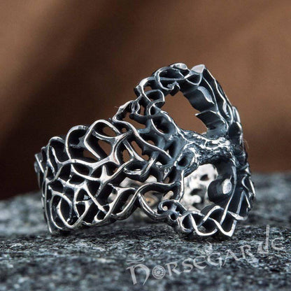 Handcrafted Intertwined Yggdrasil Ring - Sterling Silver