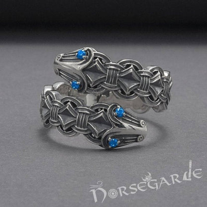 Handcrafted Jormungandr Gemmed Band - Sterling Silver