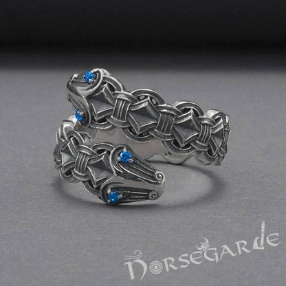 Handcrafted Jormungandr Gemmed Band - Sterling Silver
