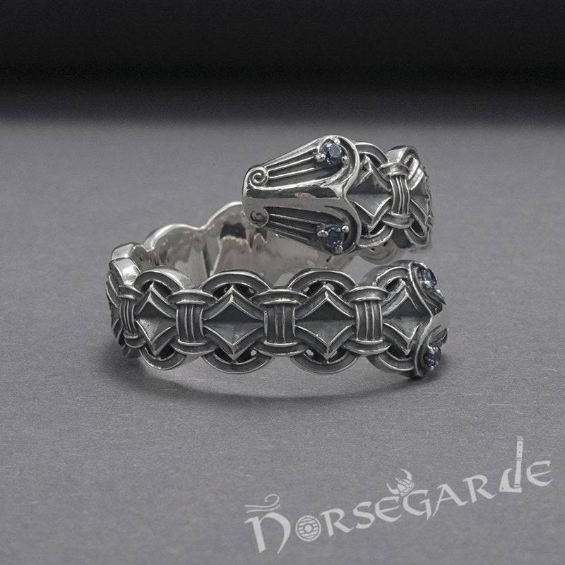Handcrafted Jormungandr Gemmed Band - Sterling Silver