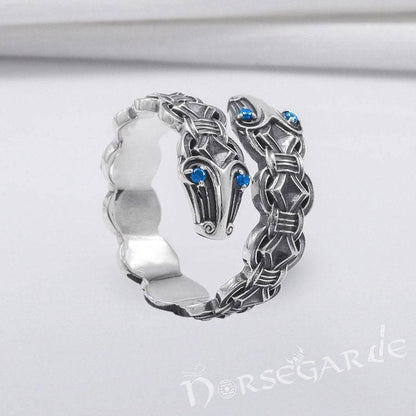 Handcrafted Jormungandr Gemmed Band - Sterling Silver