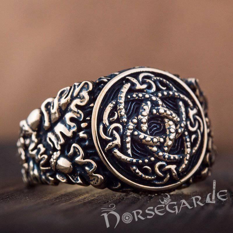 Handcrafted Jormungandr Oak Leaves Ring - Bronze
