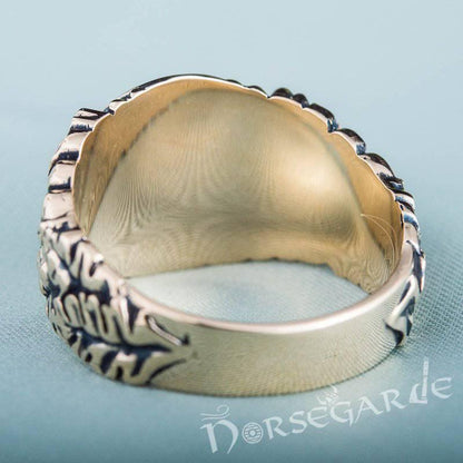 Handcrafted Jormungandr Oak Leaves Ring - Bronze