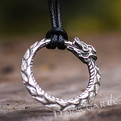 Handcrafted Jormungandr Ouroboros Pendant - Sterling Silver