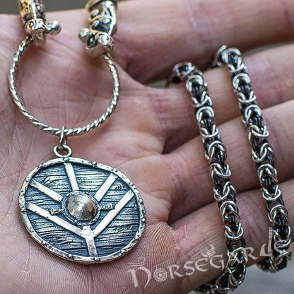 Handcrafted King's Chain with Shield Pendant - Sterling Silver