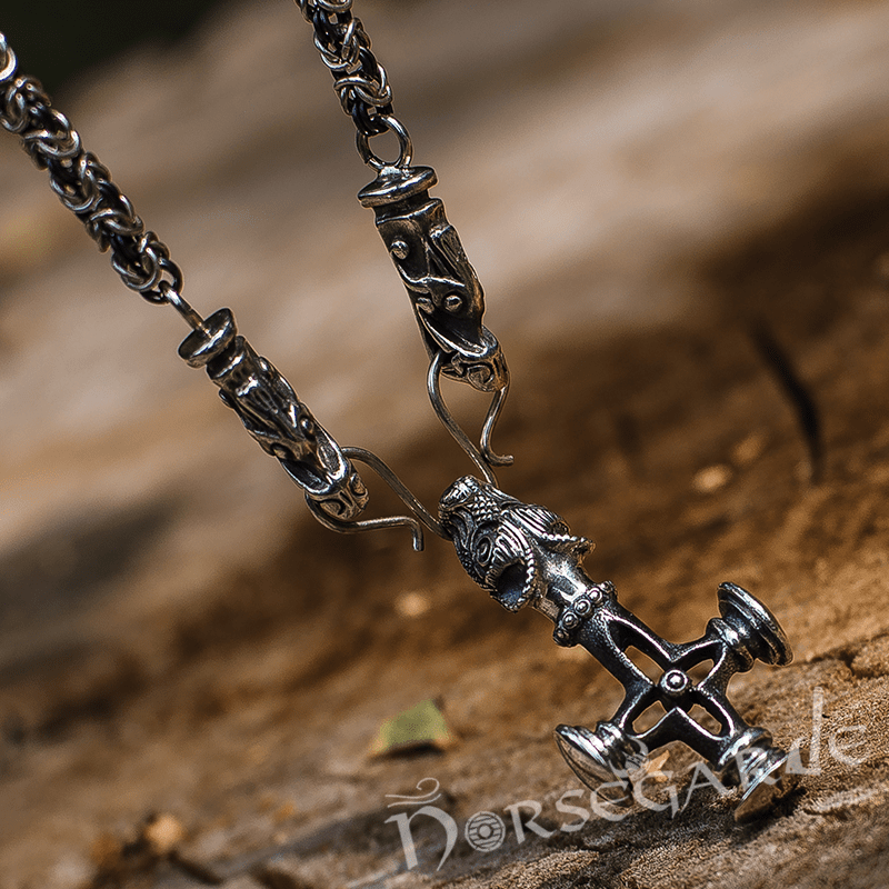 Handcrafted King's Chain with Icelandic Wolf Cross - Sterling Silver
