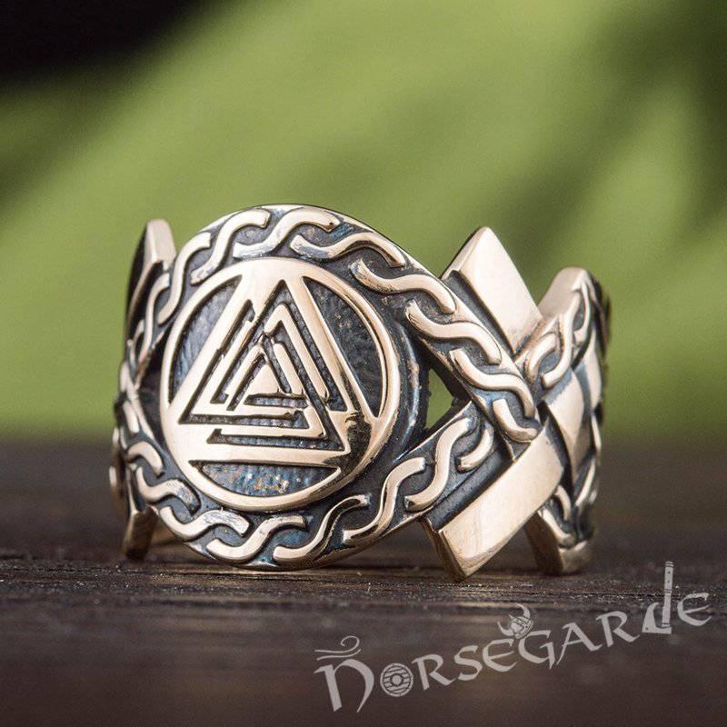 Handcrafted Knot Ornament Valknut Band - Bronze