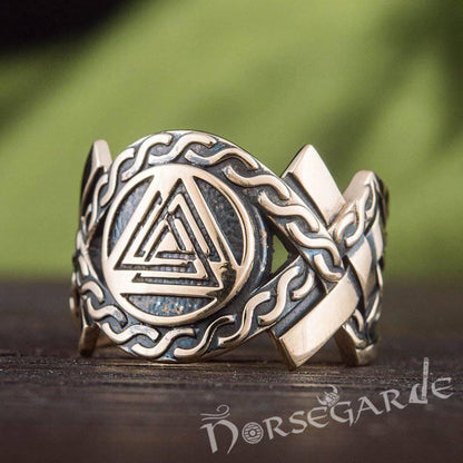 Handcrafted Knot Ornament Valknut Band - Bronze