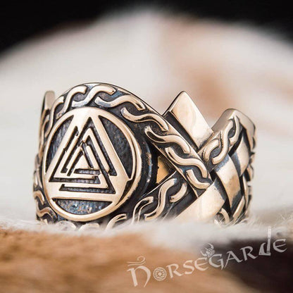 Handcrafted Knot Ornament Valknut Band - Bronze