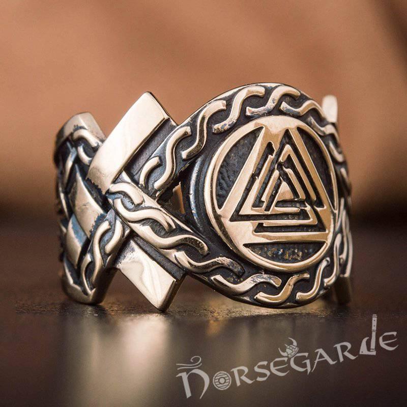 Handcrafted Knot Ornament Valknut Band - Bronze