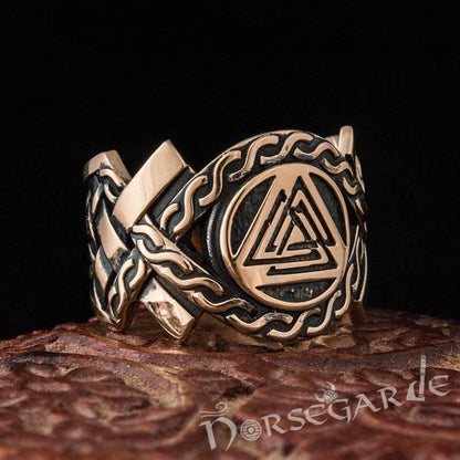 Handcrafted Knot Ornament Valknut Band - Bronze