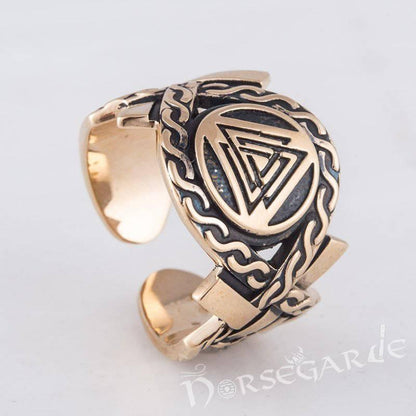 Handcrafted Knot Ornament Valknut Band - Bronze