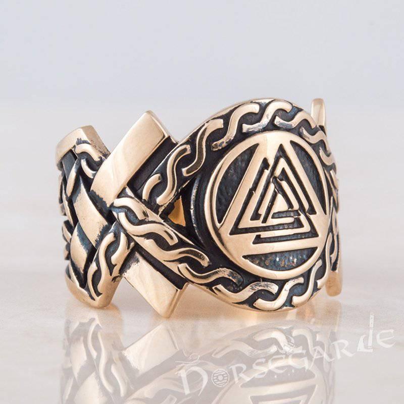 Handcrafted Knot Ornament Valknut Band - Bronze