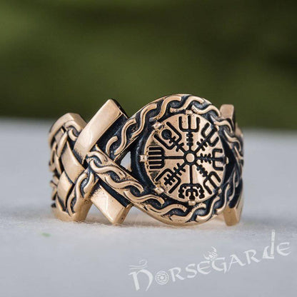 Handcrafted Knot Ornament Vegvisir Band - Bronze