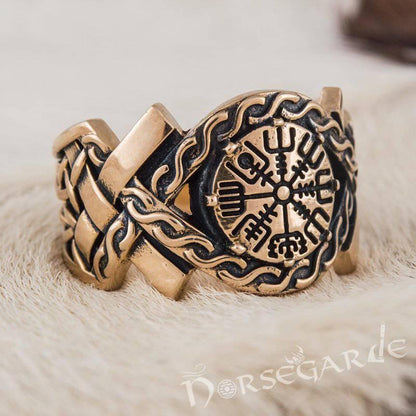 Handcrafted Knot Ornament Vegvisir Band - Bronze