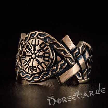 Handcrafted Knot Ornament Vegvisir Band - Bronze